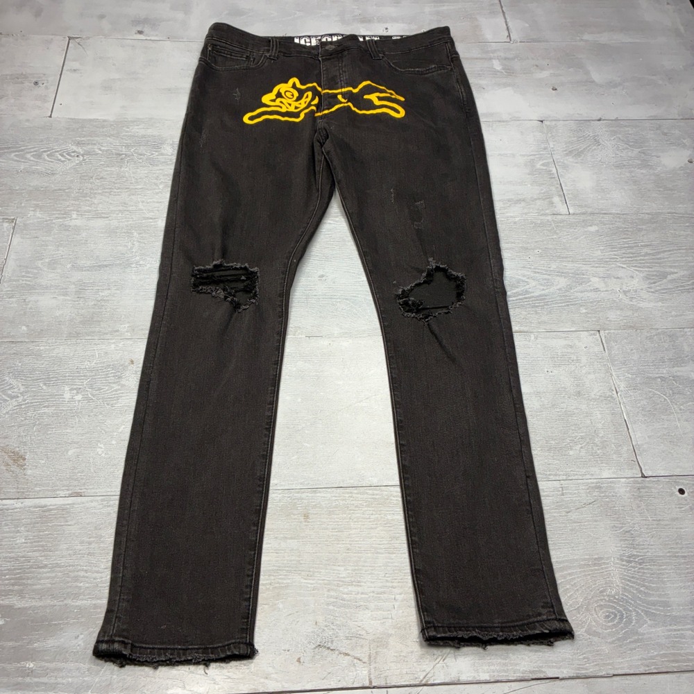 Ice Cream BBC Running Dog Jeans Mens 36 Black Distressed Ripped Streetwear Denim